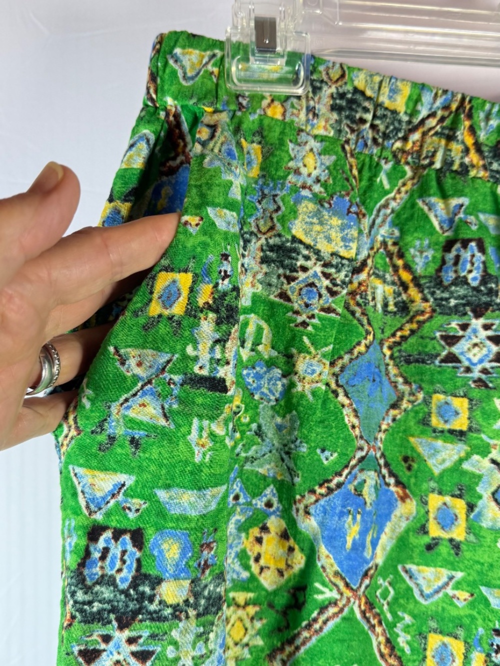 Beach crop pants lime green boho pattern, XXL - Picture 2 of 4
